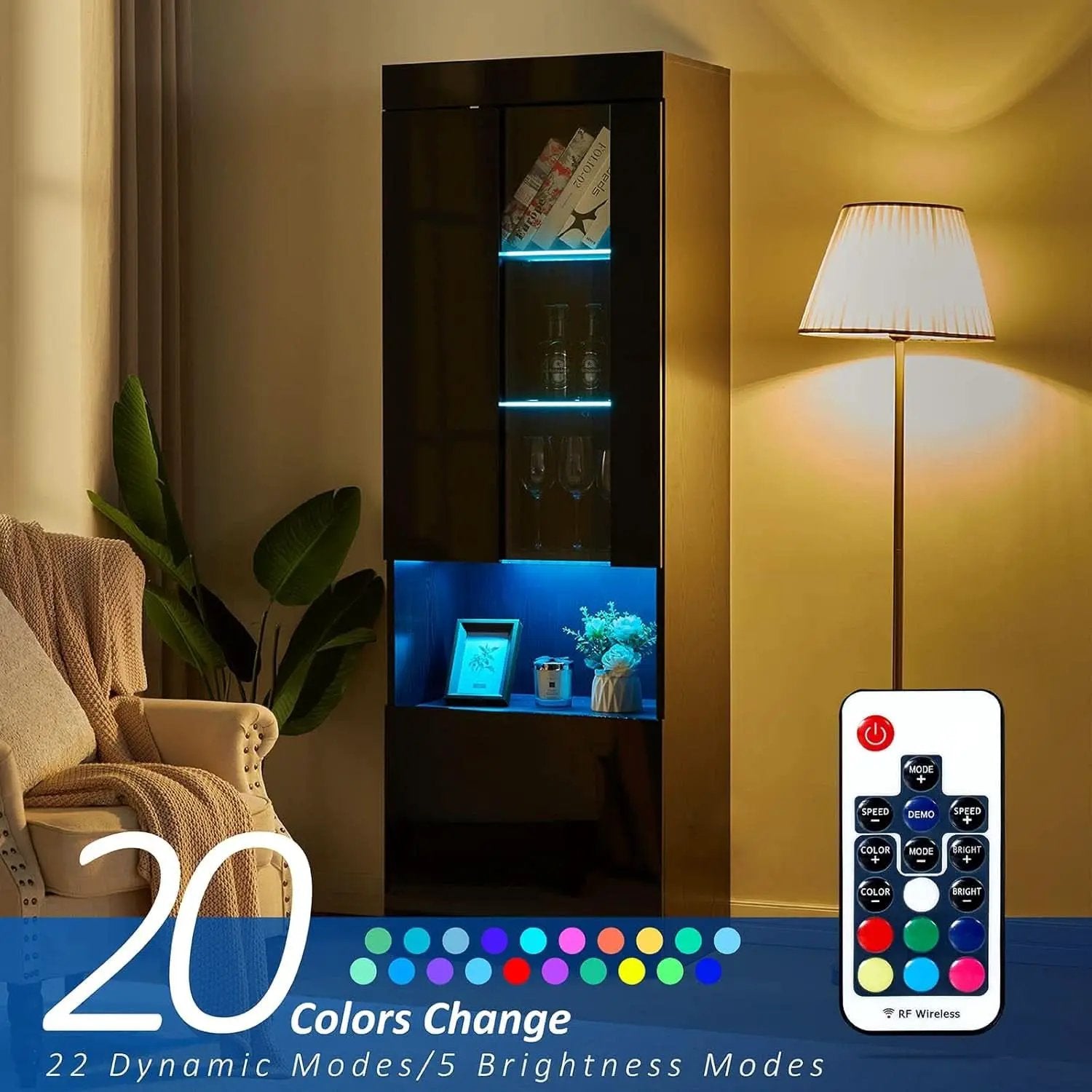 Two Piece 71 Inch Tall Bookcase Storage Cabinet With Glass Doors Set Of Two For Living Room And Office from PriceLows™