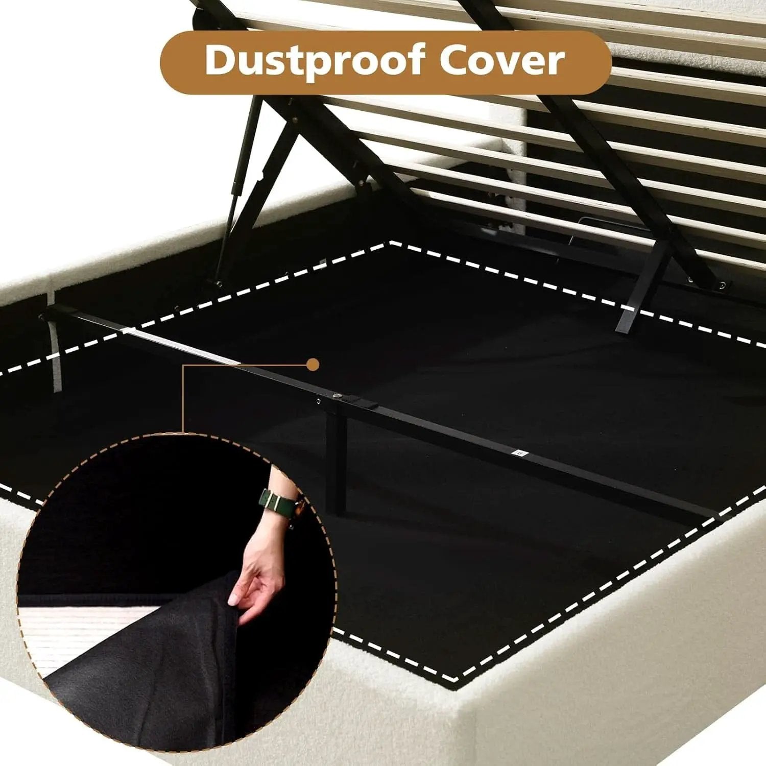 Queen Size Lift Up Storage Bed Curved Headboard Upholstered from PriceLows™