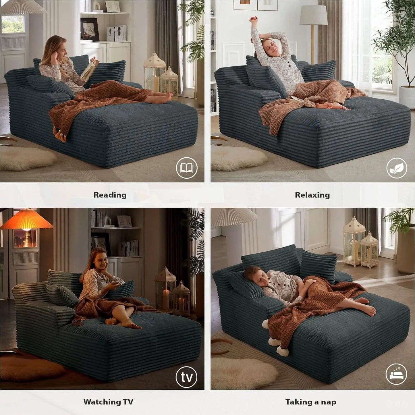 Sumptuously Oversized Dark Grey Chaise Lounge Chair from PriceLows™
