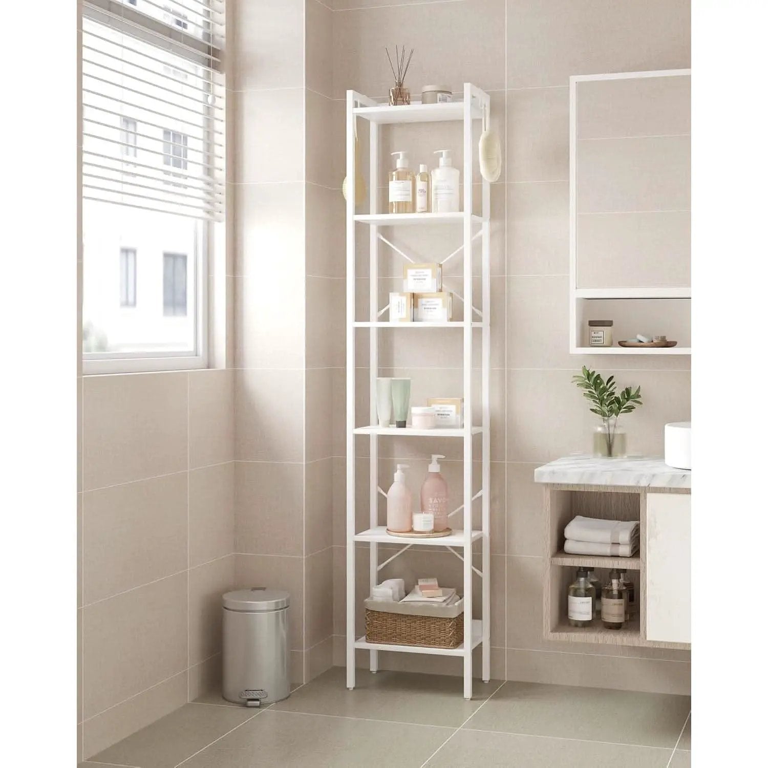 6 Tier White Industrial Bookshelf For Home Office Living Room from PriceLows™