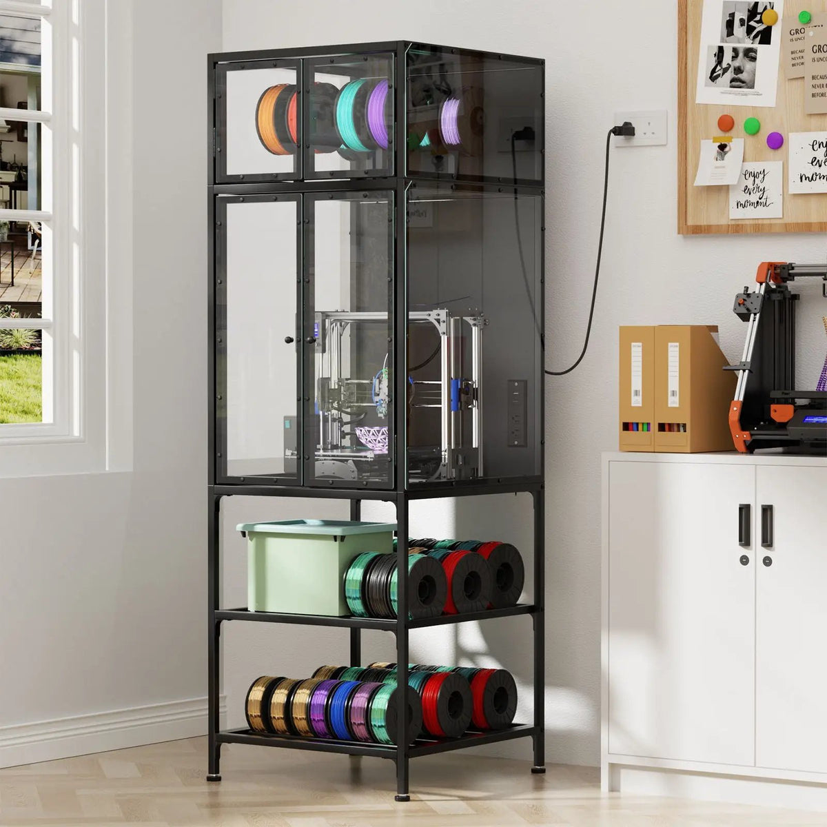 3D Printer Cabinet | Double Layer Filament Storage | T-Shaped Filament Bar | Noise Reducing Dust Proof