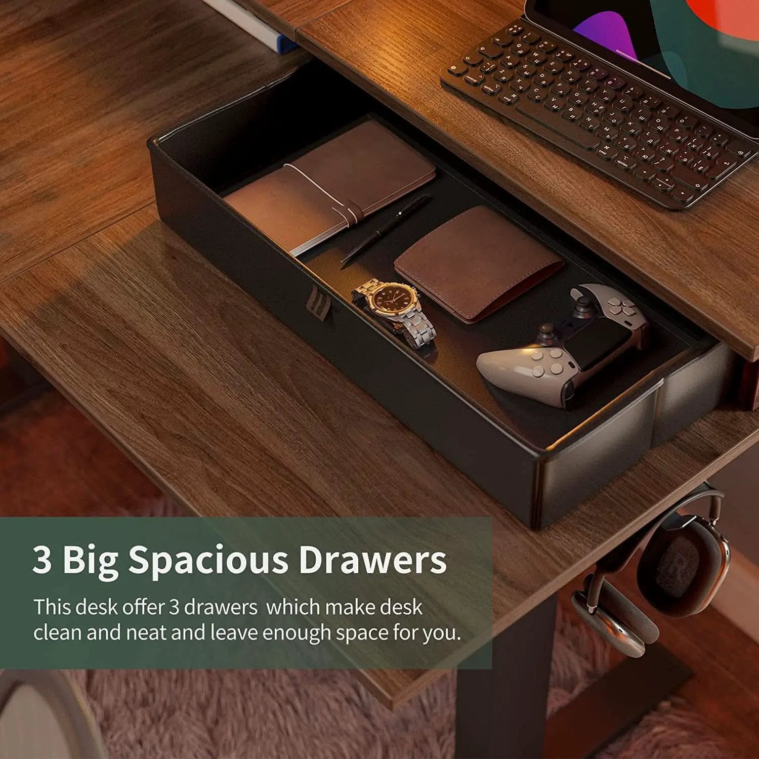 63 Inch L Shaped Electric Standing Desk With Drawers from PriceLows™