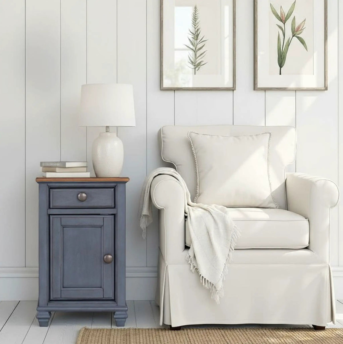 Americana Chairside Table | Blue | One Drawer And One Door | Interior Storage