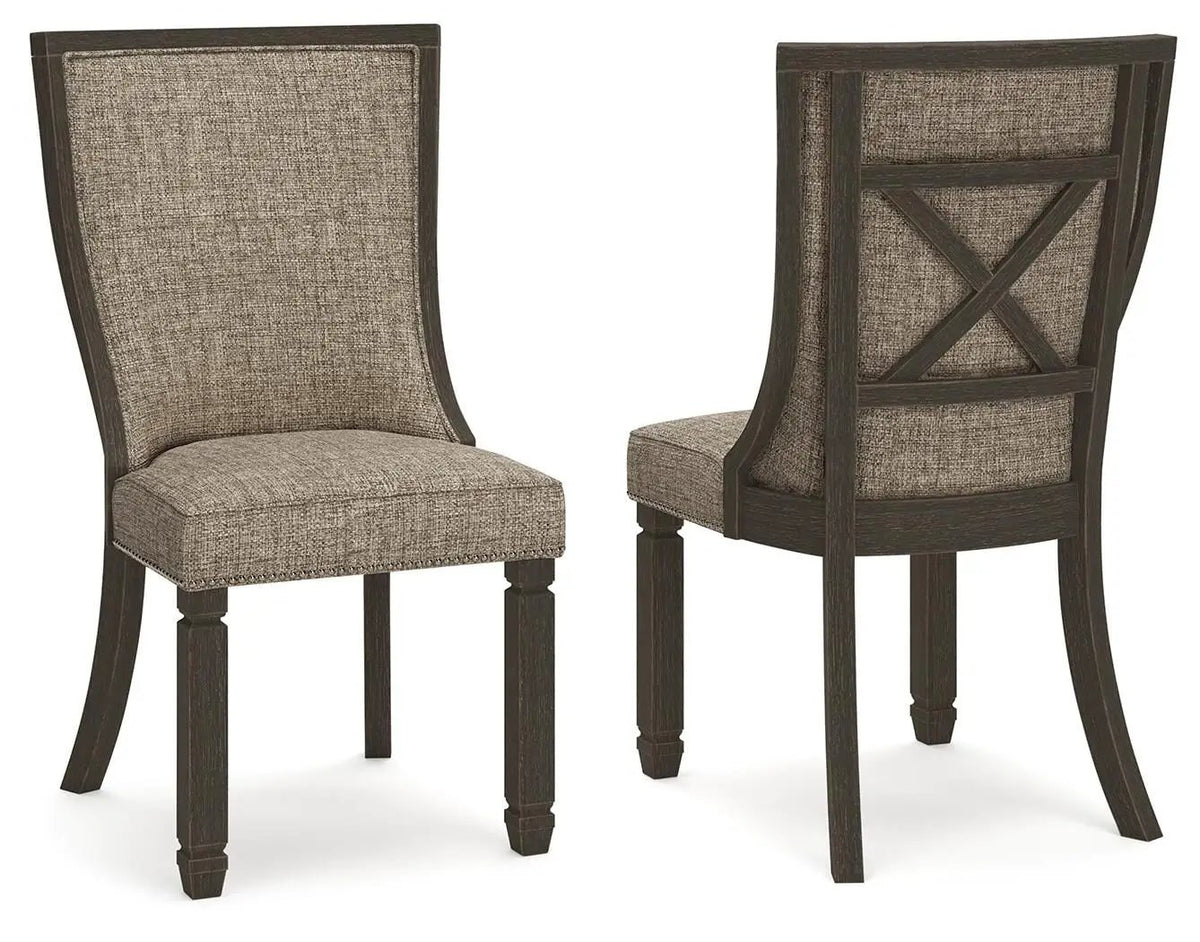 Tyler Creek Framed Back Dining Chairs | Set Of 2 | Black And Grayish Brown | Upholstered Seats