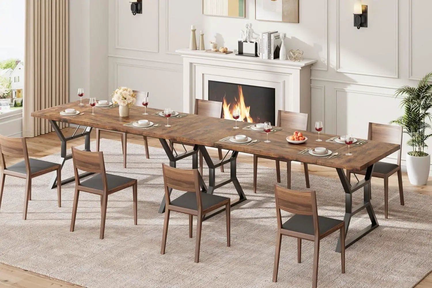 70.9 Inch Farmhouse Dining Table With X Shaped Metal Legs from PriceLows™