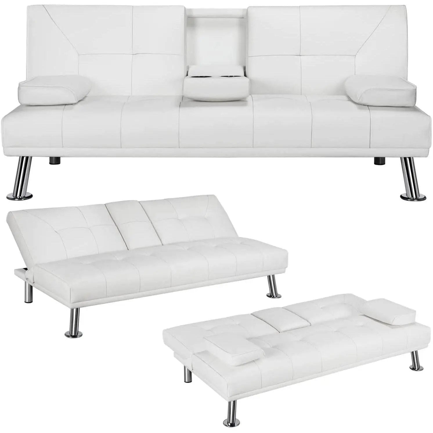 Convertible Sofa Bed With Cup Holders And Adjustable Back from PriceLows™