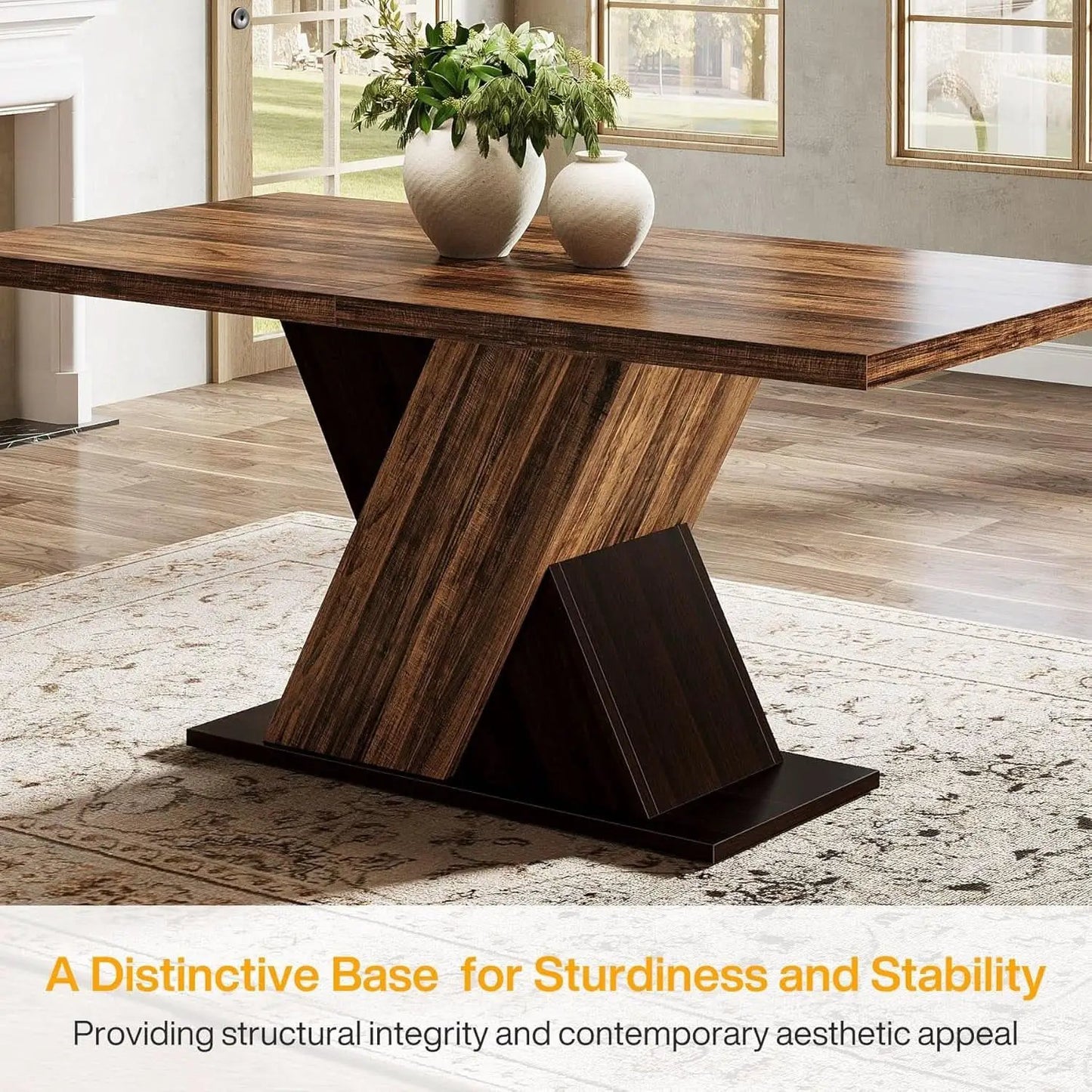 55 Inch Rustic Brown Farmhouse Dining Table For Four from PriceLows™