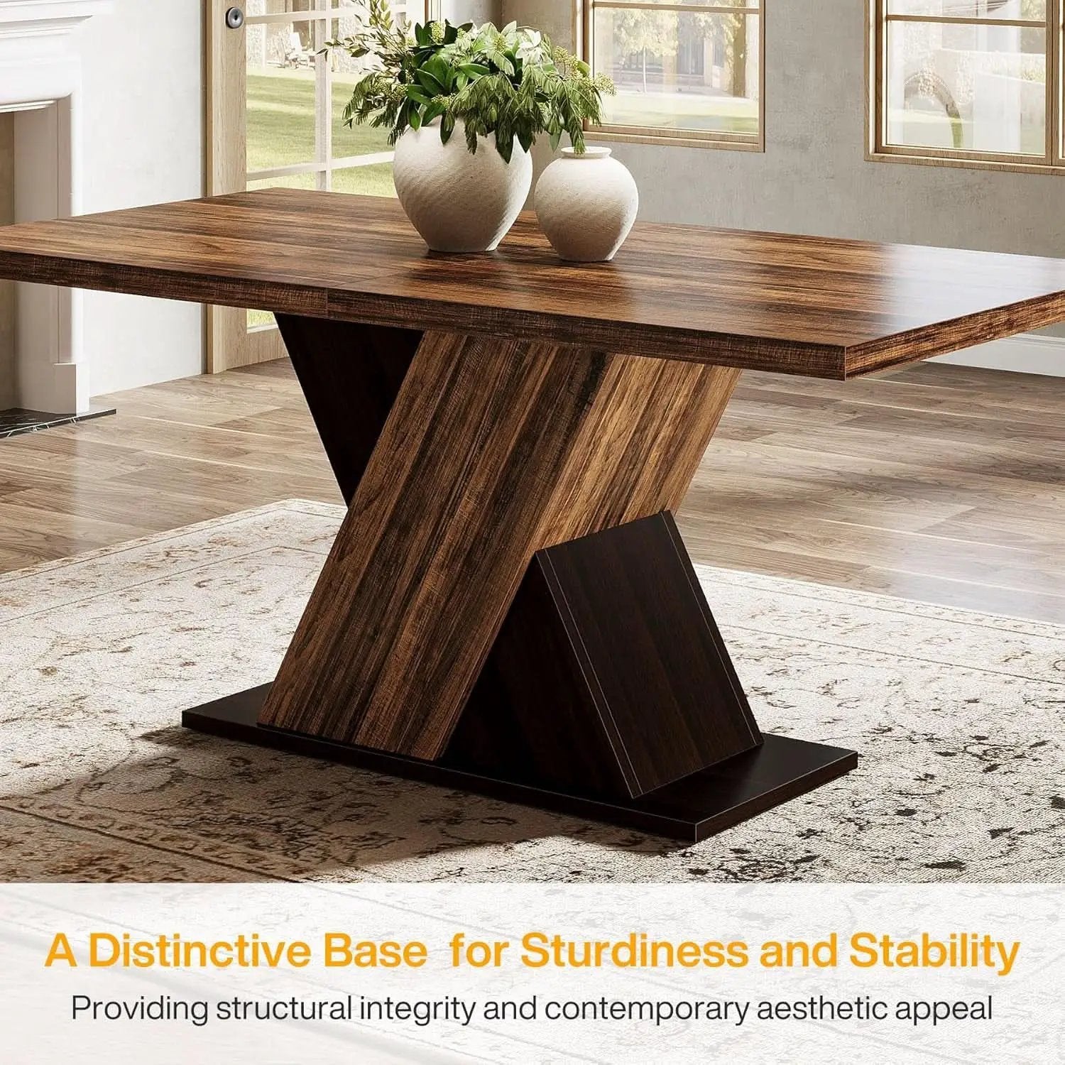 55 Inch Rustic Brown Farmhouse Dining Table For Four from PriceLows™
