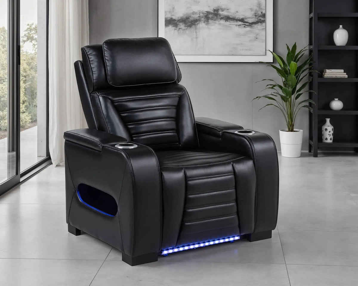 Zuma Faux Leather Upholstered Dual Power LED Recliner Reclining Chair | 38 x 40 x 43.75 in | Faux Leather | Black