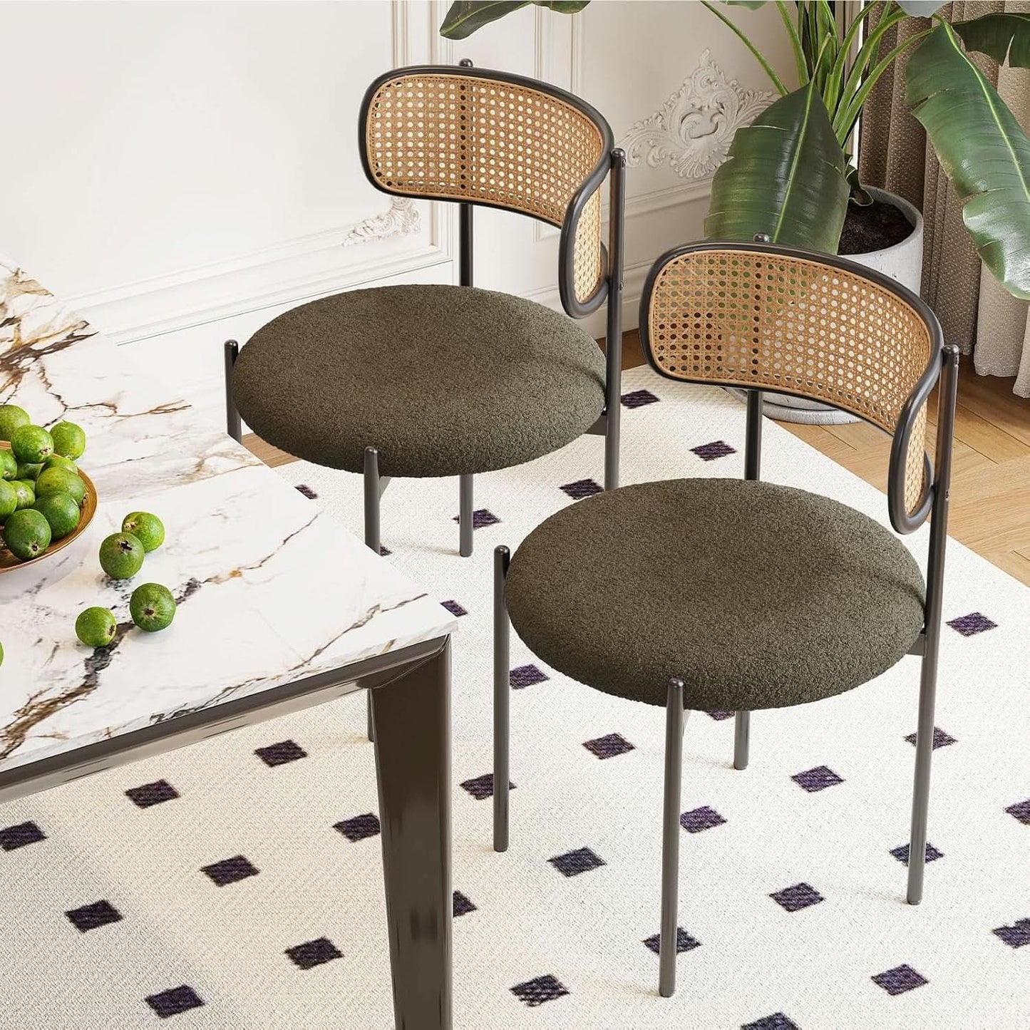 Green Rattan Backrest Mid Century Dining Chairs Set Of 2 from PriceLows™