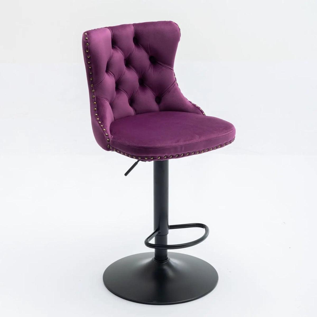 Swivel Barstools | Adjustable Height | Tufted Back With Nailheads | Set of 2