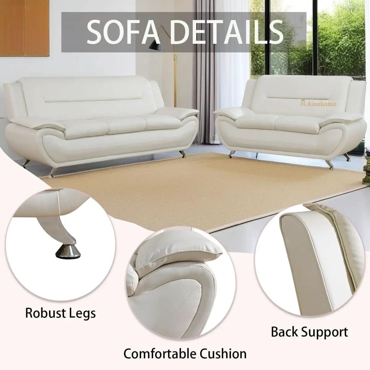 Creamy White 5 Seat Faux Leather Sectional Sofa Set from PriceLows™