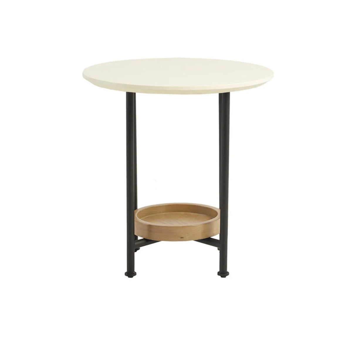 Oval End Table | White And Natural | White MDF Top | Black Metal Legs