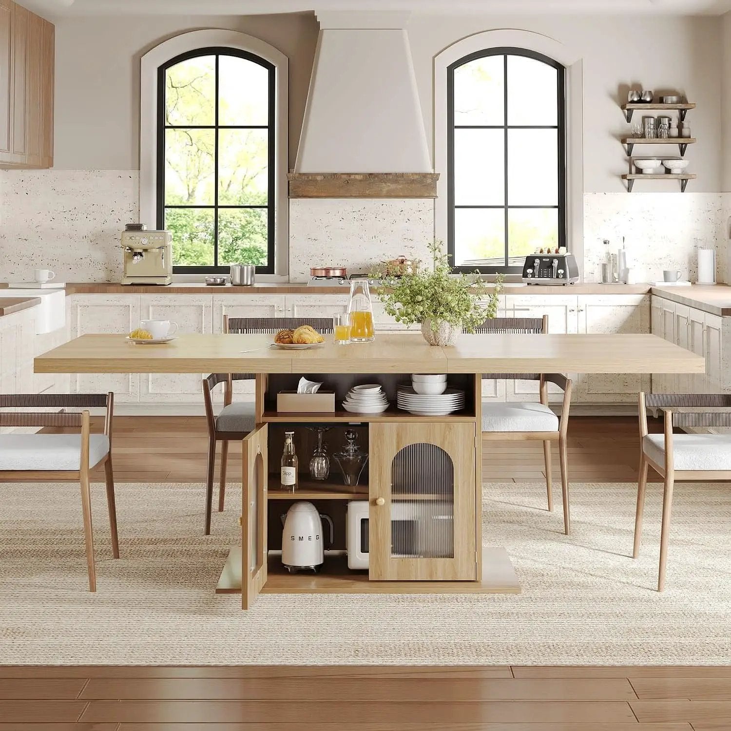 63 Inch Light Oak Farmhouse Dining Table For Four To Six from PriceLows™