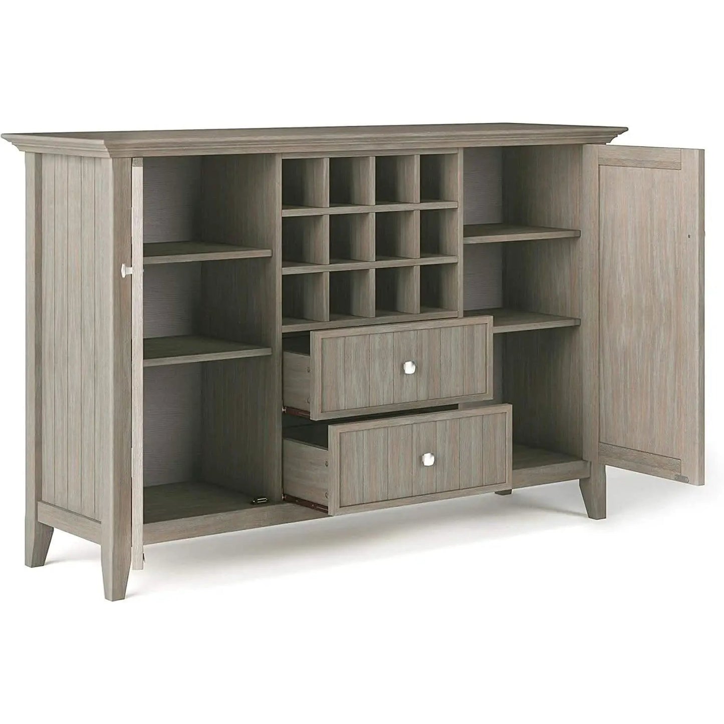 Rustic Gray Pine Wood Sideboard Buffet With Wine Storage from PriceLows™