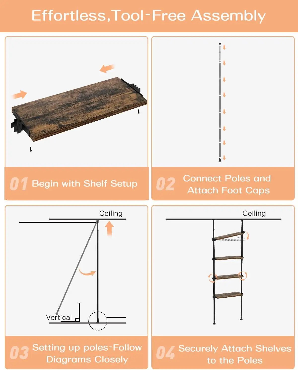 Adjustable Tall Narrow Bookcase 4 Tier Ladder 64 To 113 In from PriceLows™