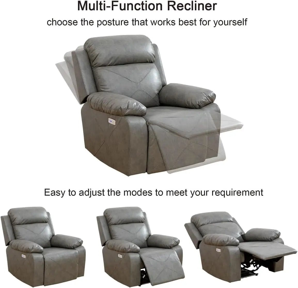 Power Recliner Sofa Set With LED Lights Grey Two Piece from PriceLows™