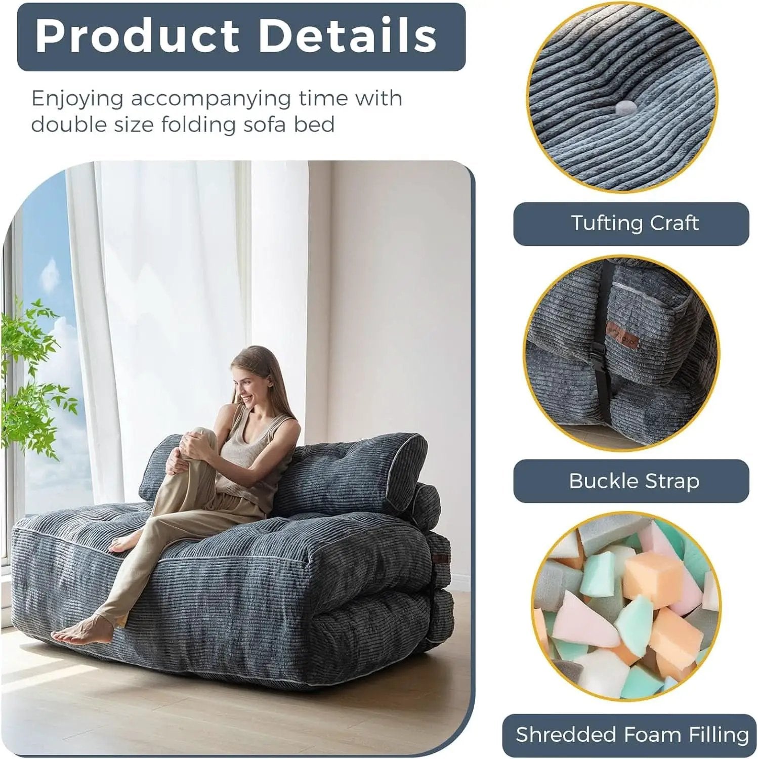 Graphite Grey Foldable SofaBed With Lumbar Support from PriceLows™