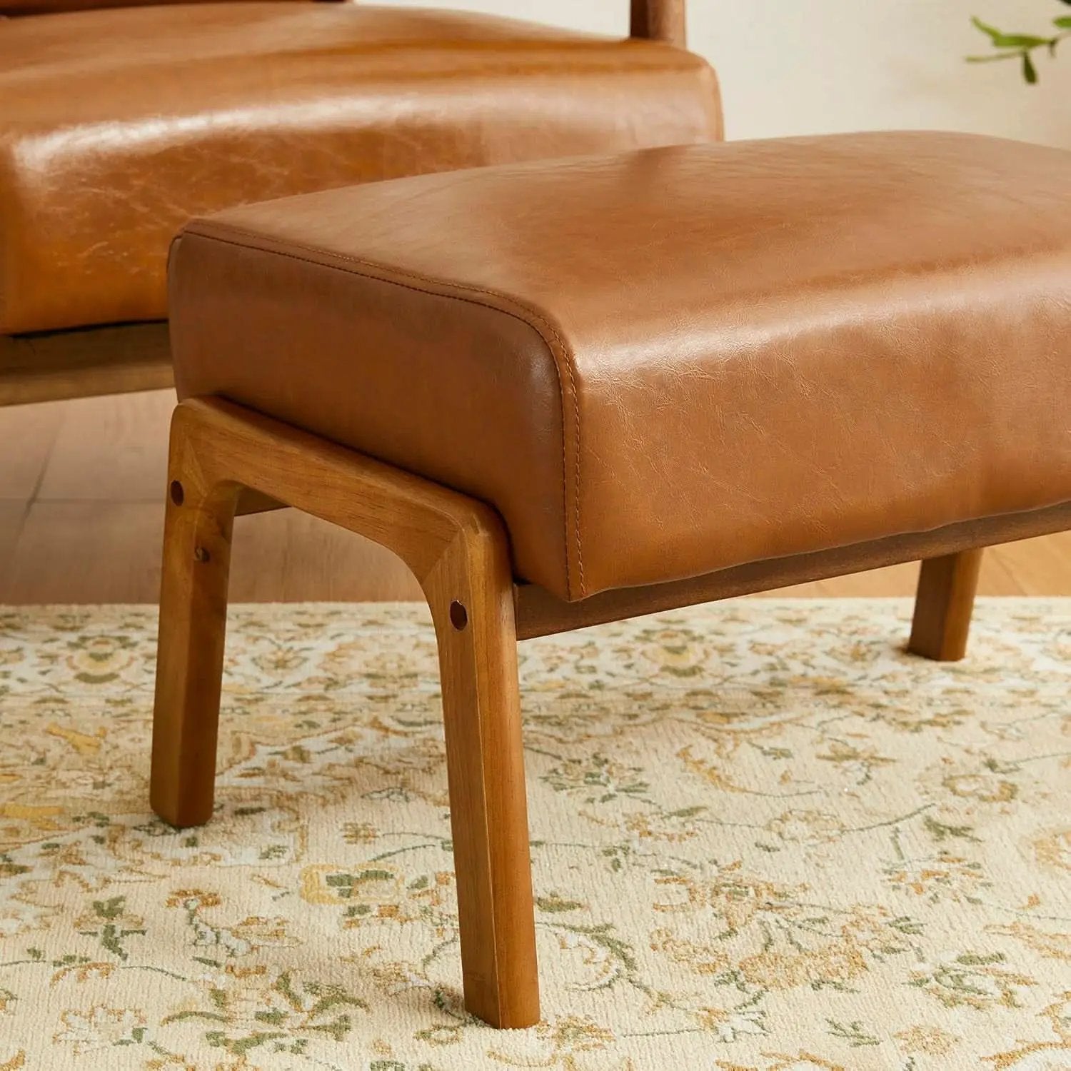 Leatherette Padded Ottoman Footrest Yellowish Brown from PriceLows™