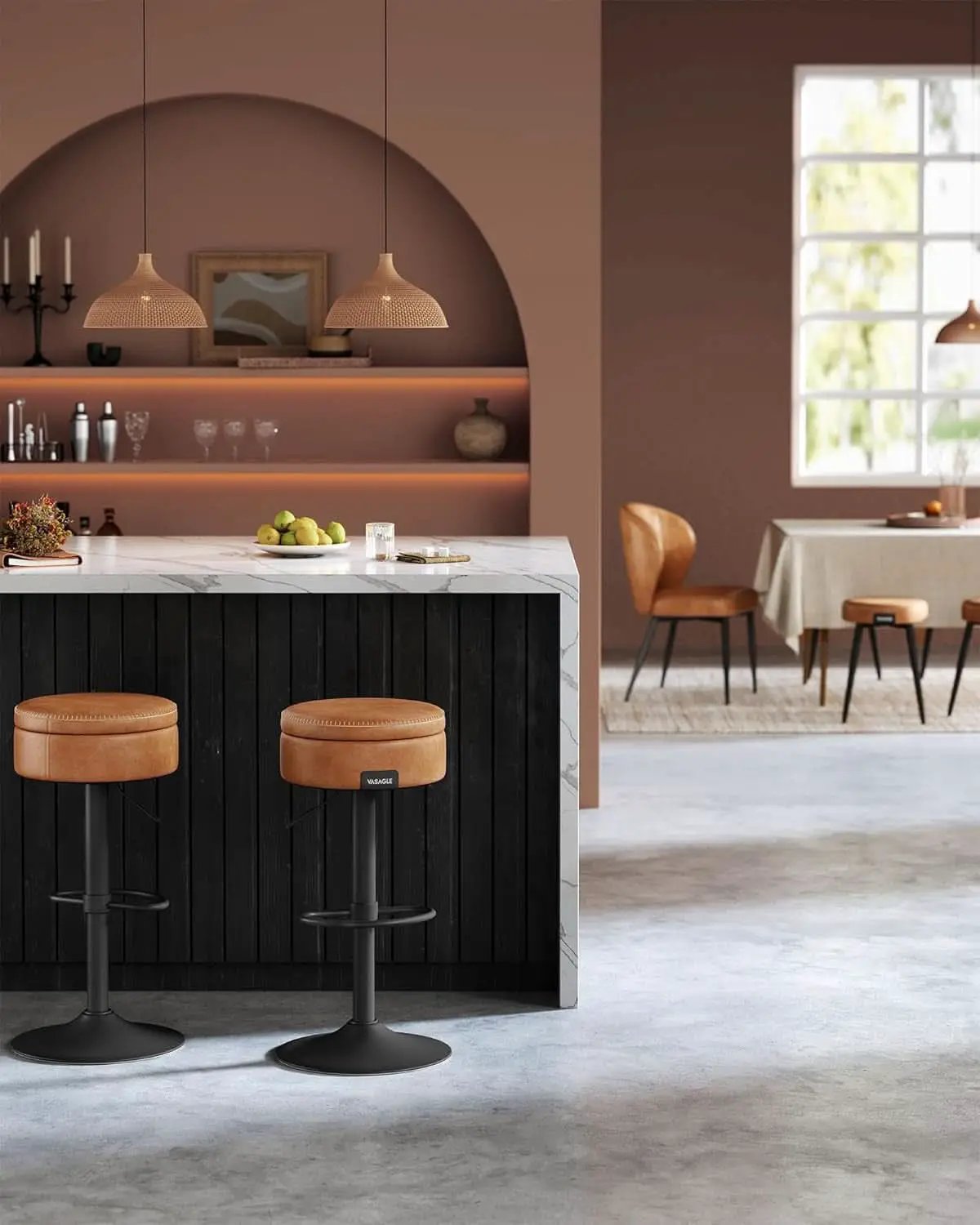 360 Degree Swivel Bar Stool With Storage Caramel Brown from PriceLows™