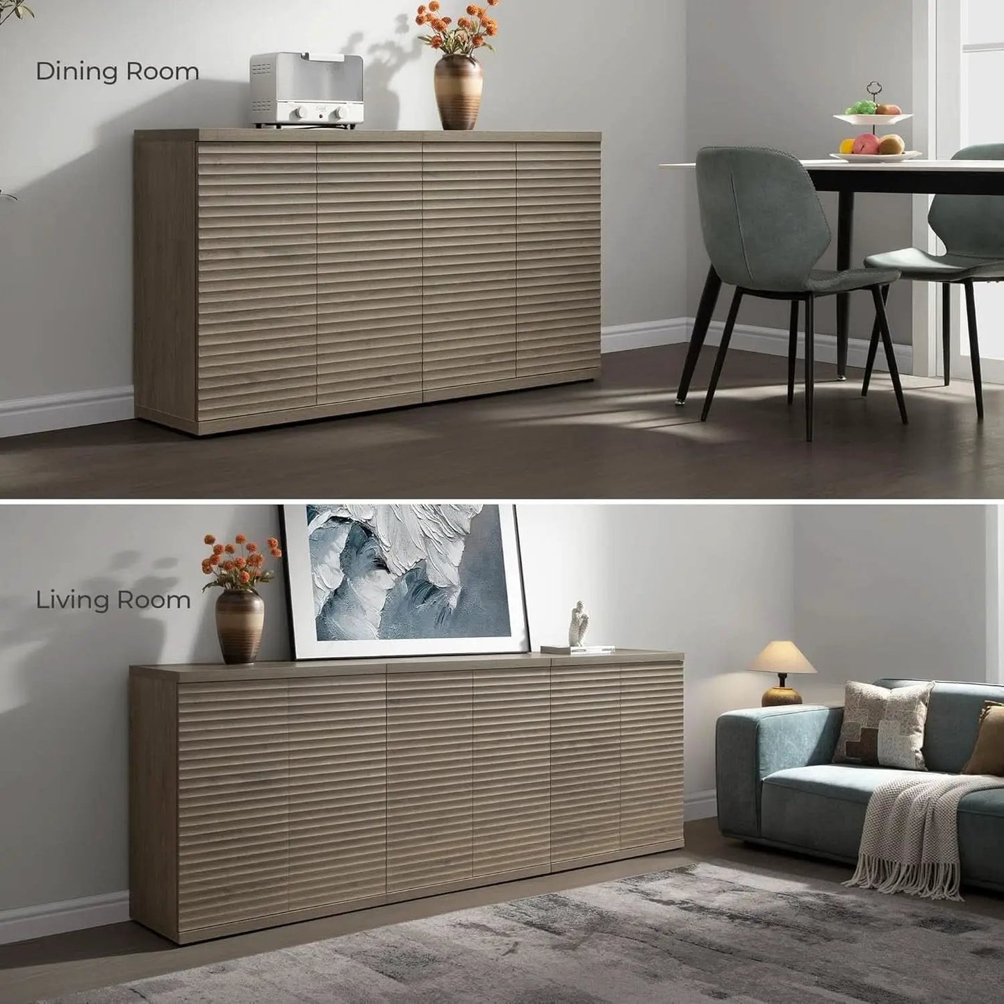 Modern Buffet Cabinet With Wave Panel Doors Large Storage from PriceLows™