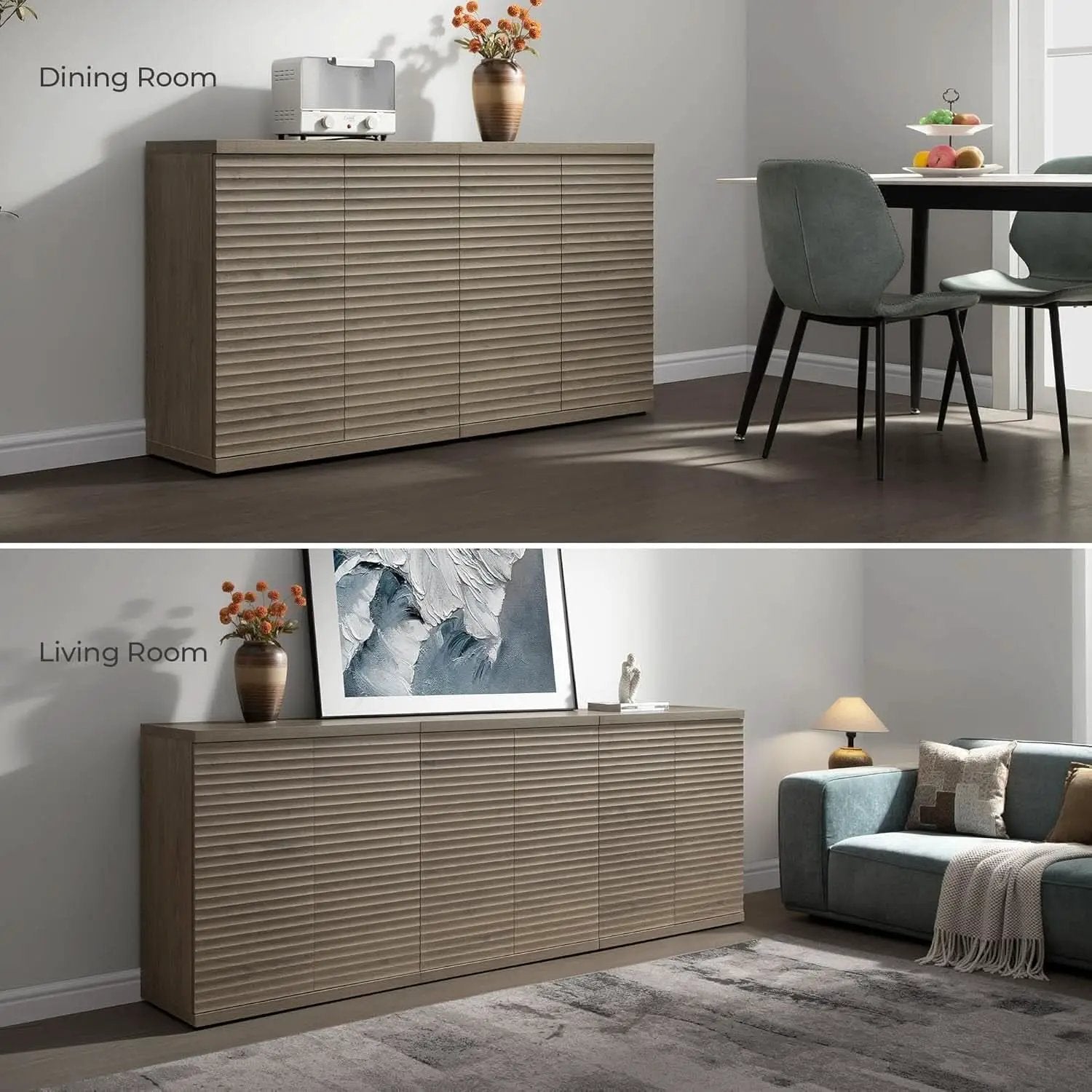 Modern Buffet Cabinet With Wave Panel Doors Large Storage from PriceLows™