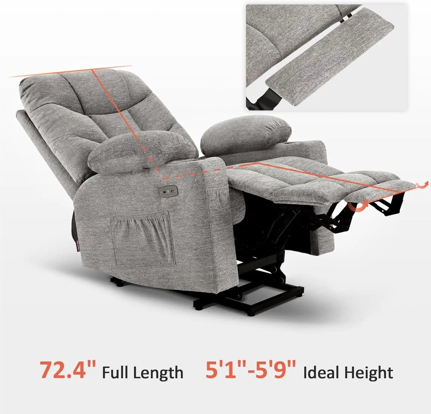 Power Lift Recliner Chair With Extended Footrest Light Grey from PriceLows™