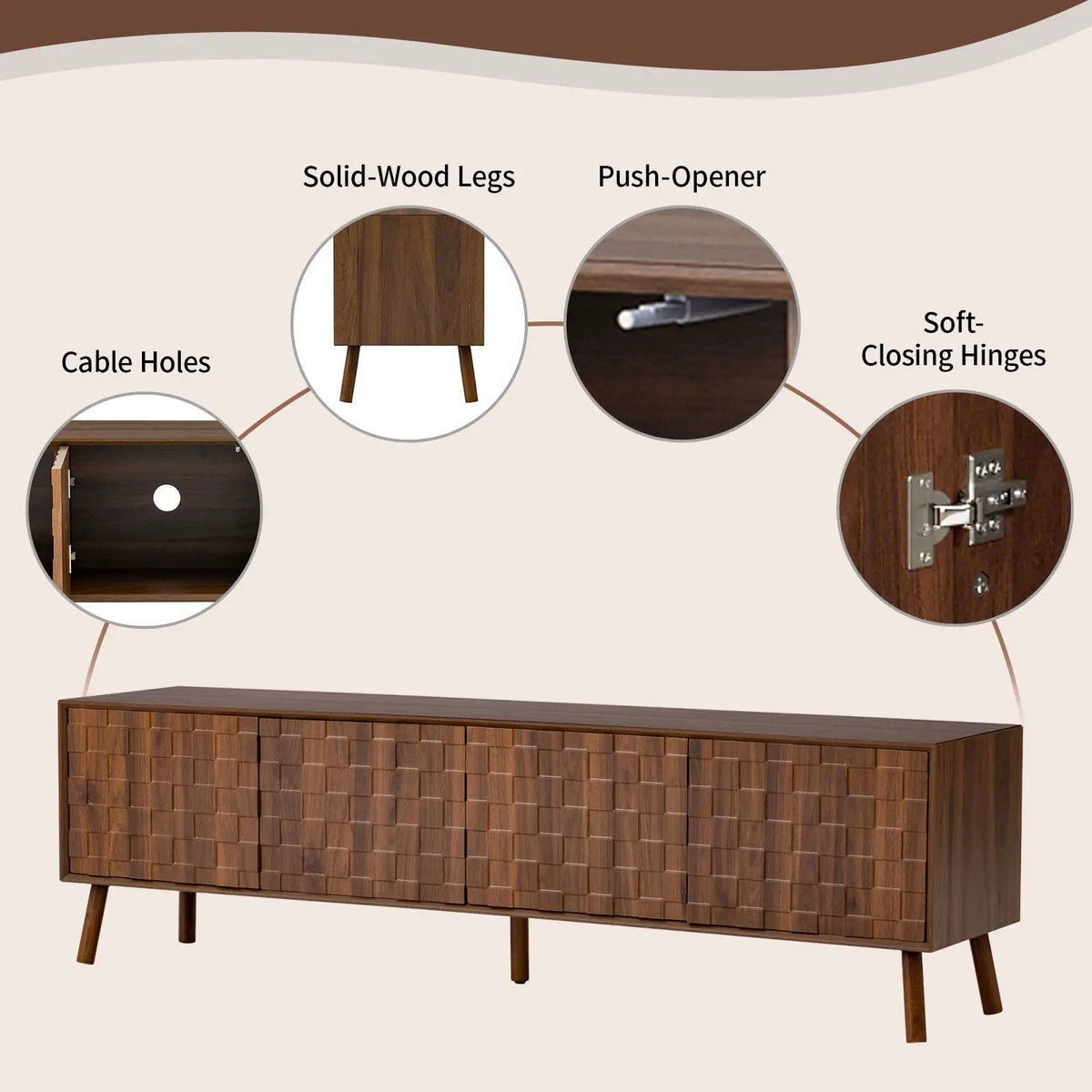 TV Stand | Soft Closing Hinges | Cable Management | Walnut