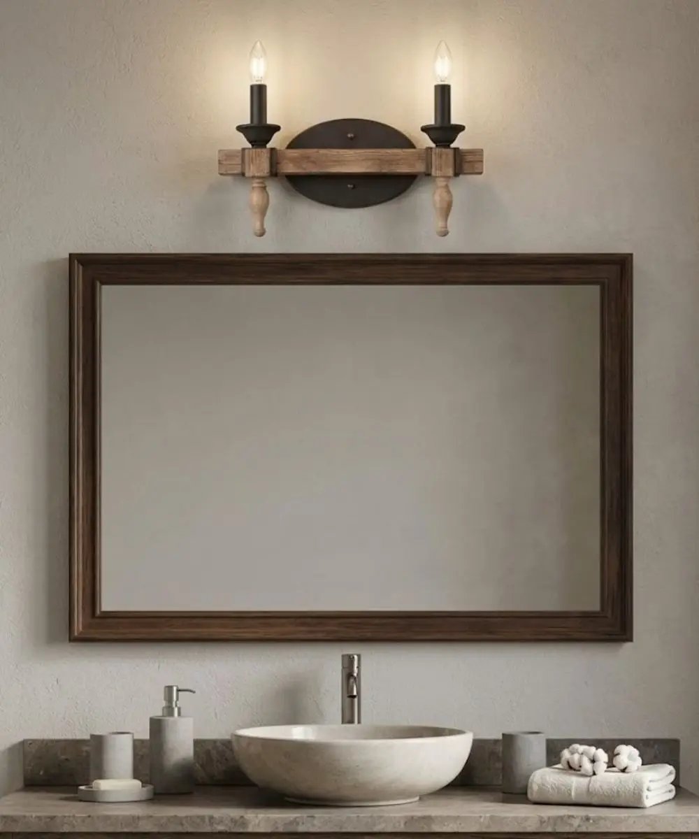 Bathroom Vanity Light | 2 Light | Aged Bronze | Distressed Oak