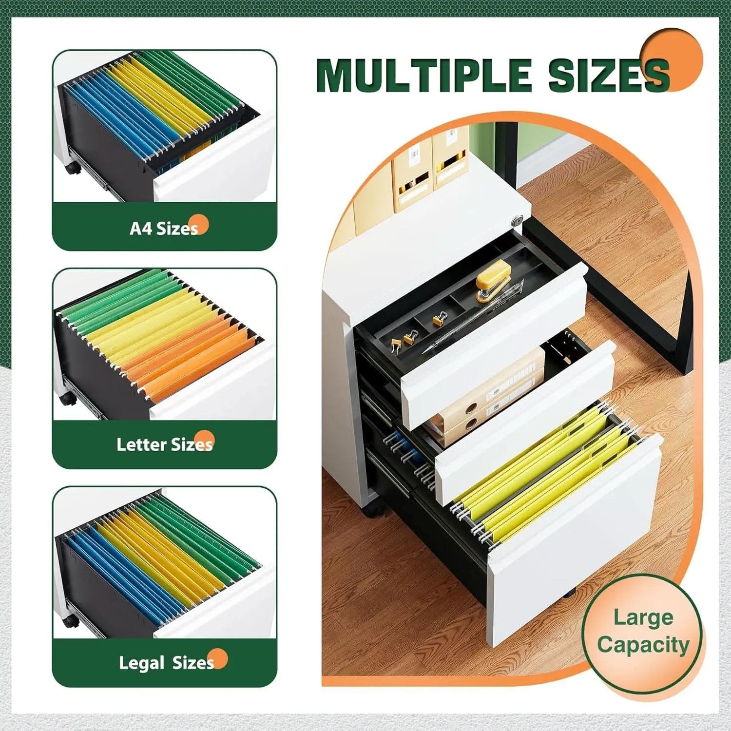 3 Drawer Mobile File Cabinet With Lock Under Desk Filing Cabinet For Home Office from PriceLows™