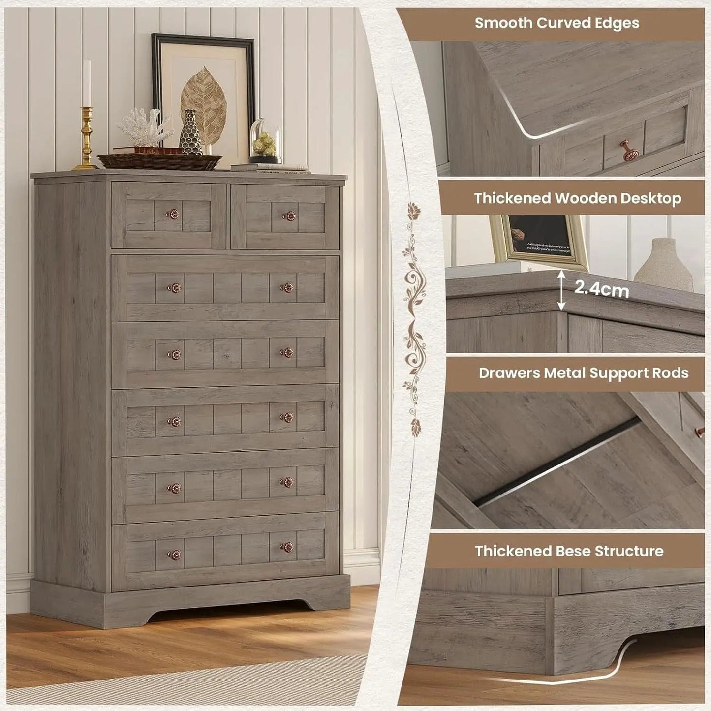 Black 51In Farmhouse Dresser Storage Organization Drawers from PriceLows™