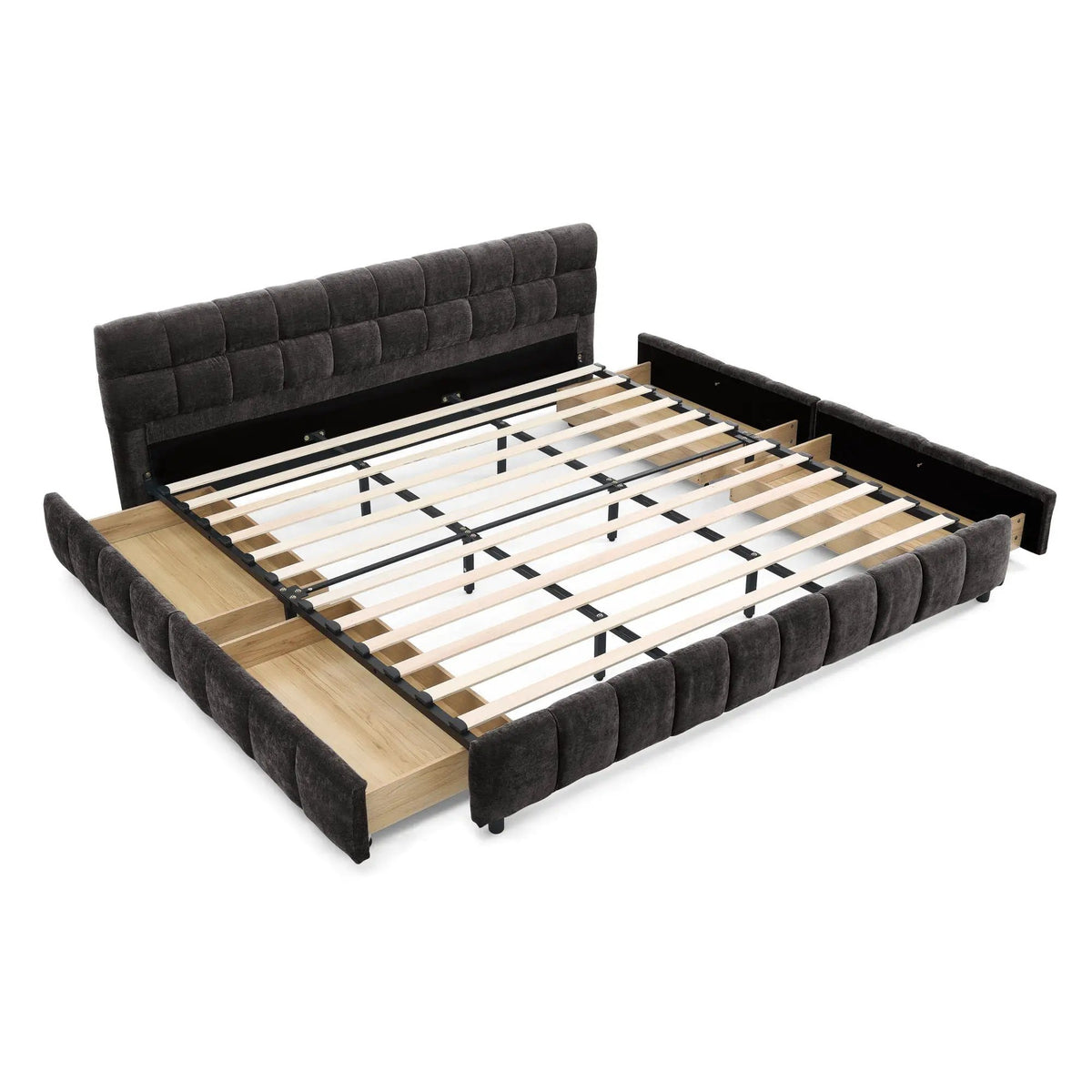 Modern Platform Storage Bed Frame | Thick Fabric Upholstery | Soft Headboard | Solid Construction