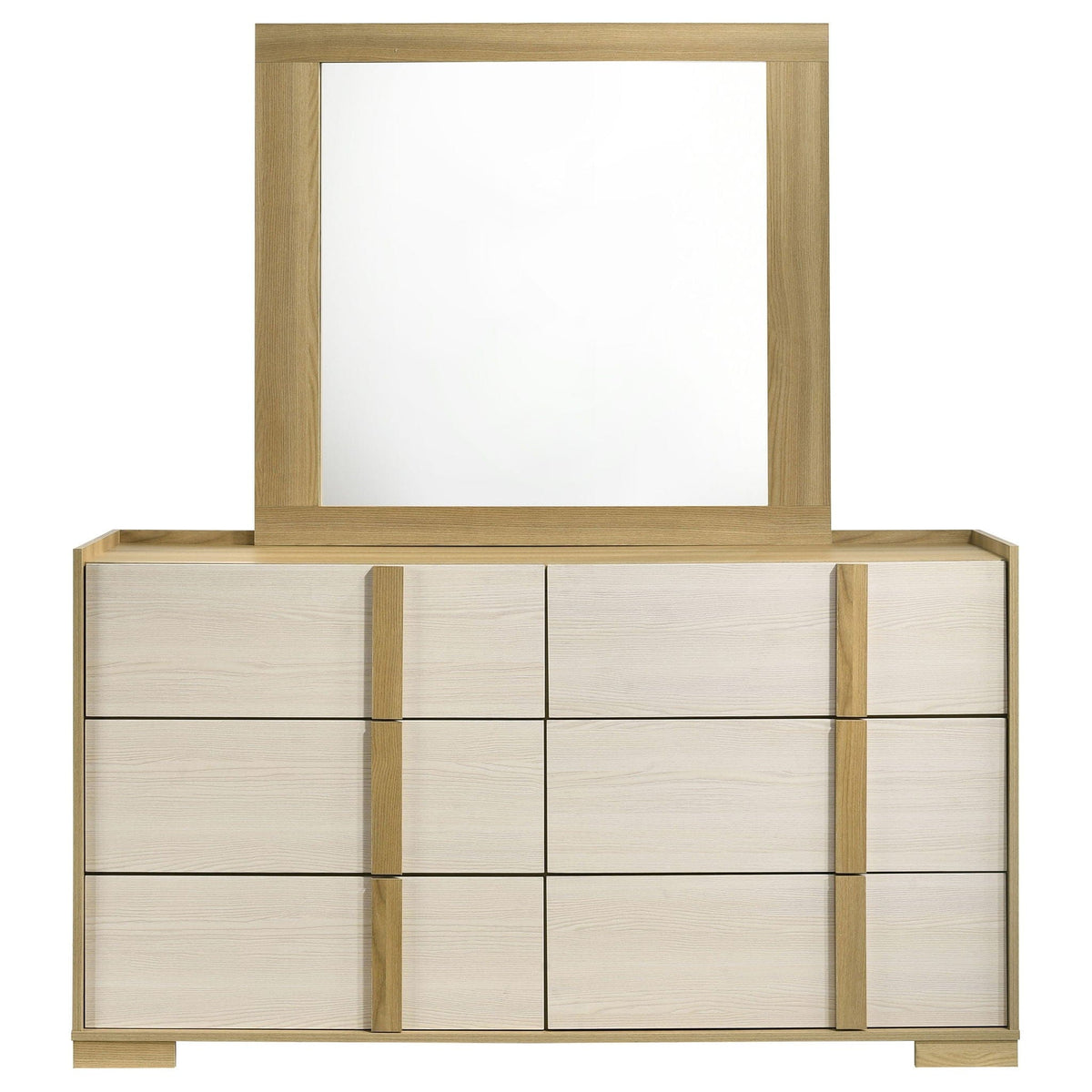 Hyland 6-drawer Dresser with Mirror | 60.75 x 17.25 x 70.25 in | Engineered Wood & Veneer | Natural