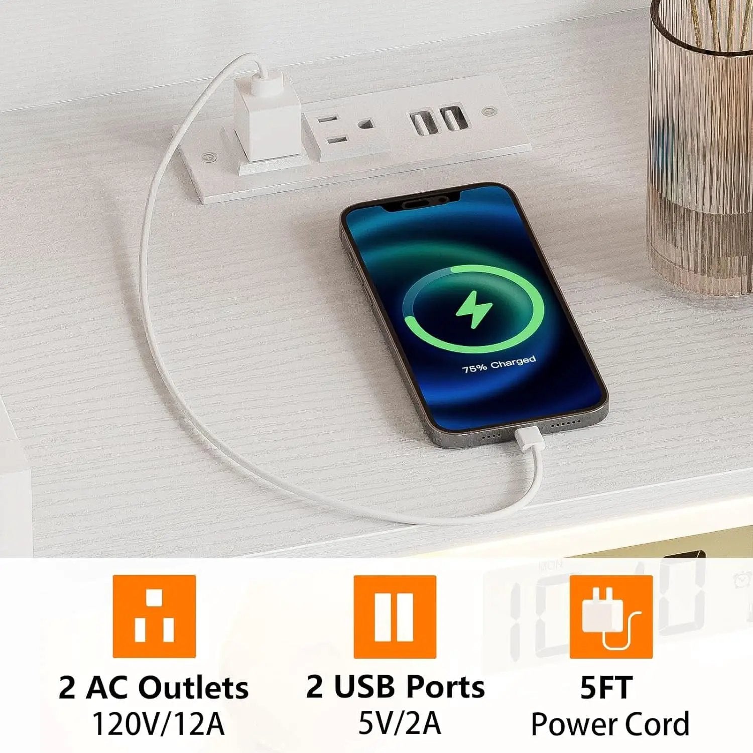 White Nightstand With Charging Station And RGB LED Lighting from PriceLows™