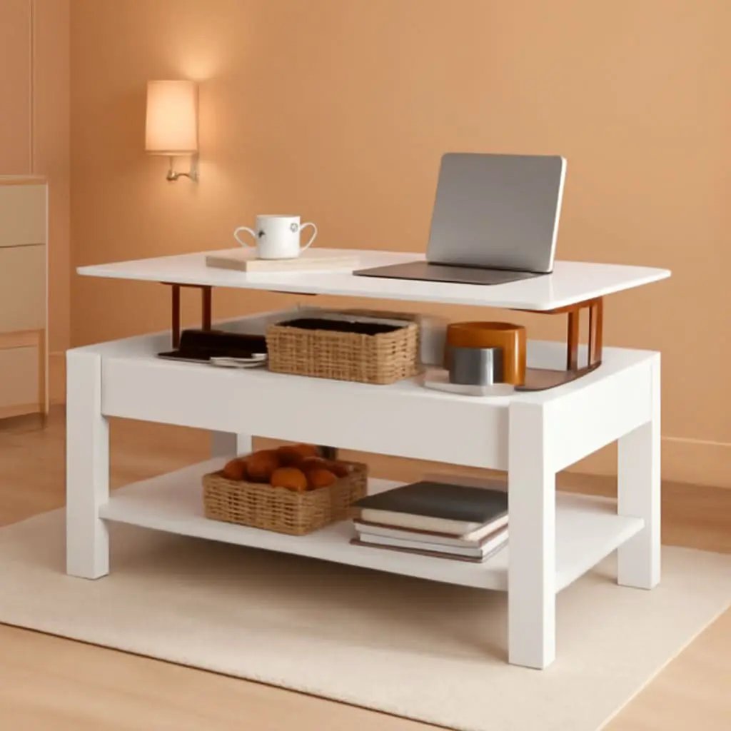 Lift Top Coffee Table With Hidden Compartment And White Finish from PriceLows™