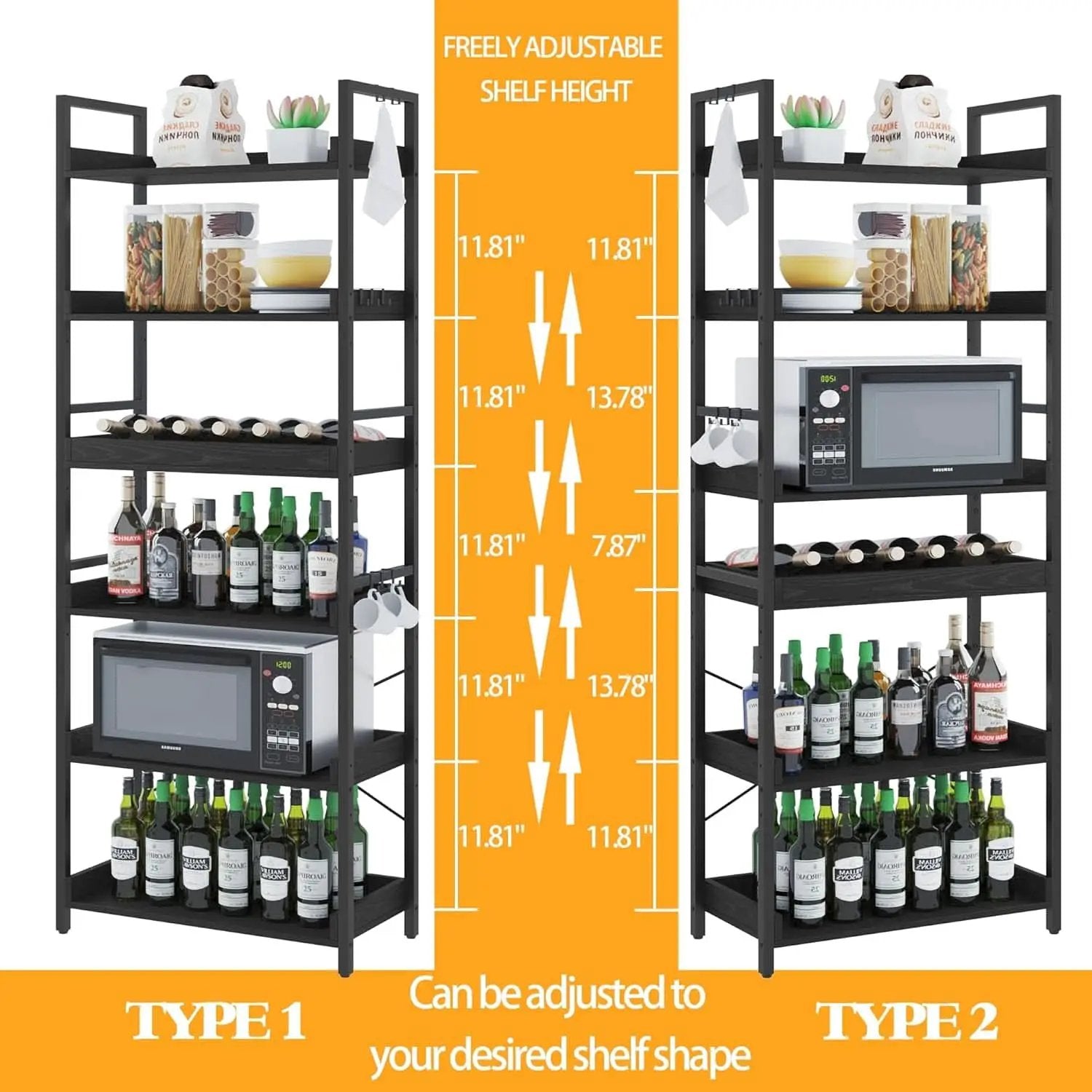 Adjustable Industrial Bookshelf 70 Inch Black Metal from PriceLows™