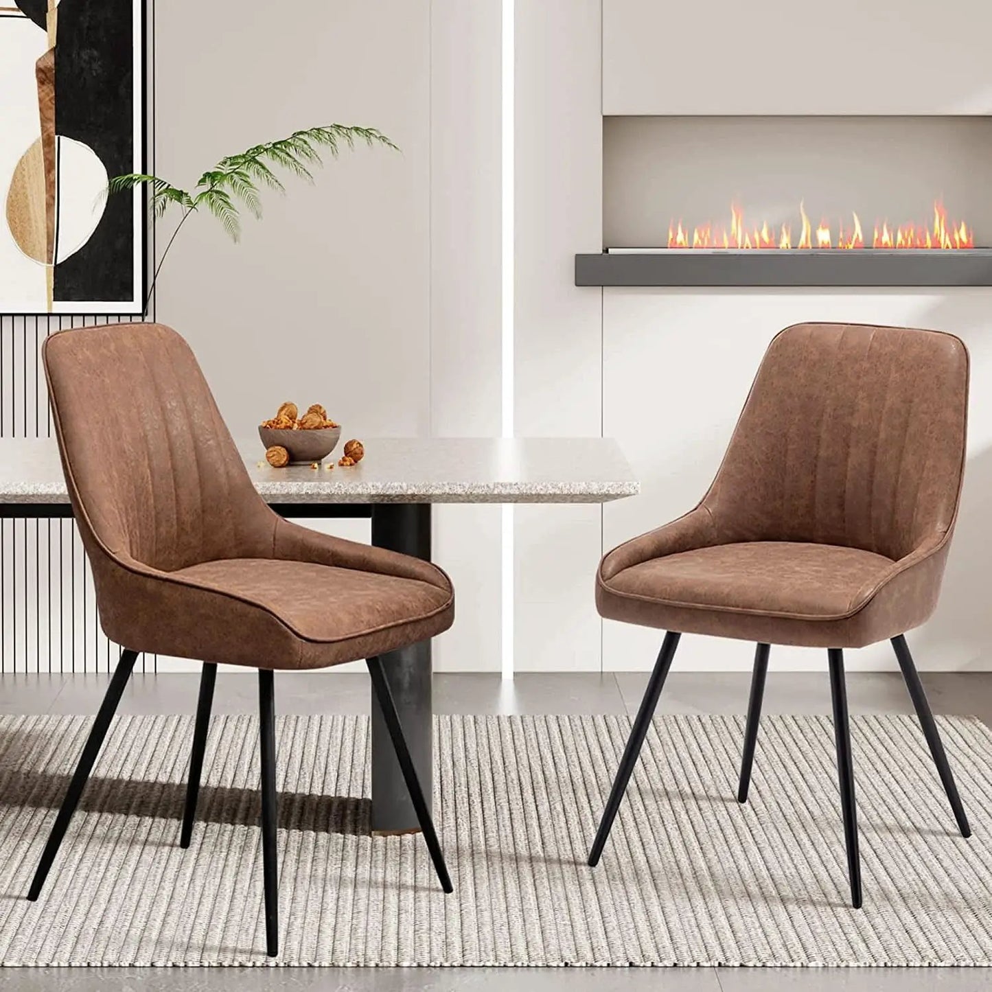 Two Brown Faux Leather Mid Century Modern Dining Chairs from PriceLows™
