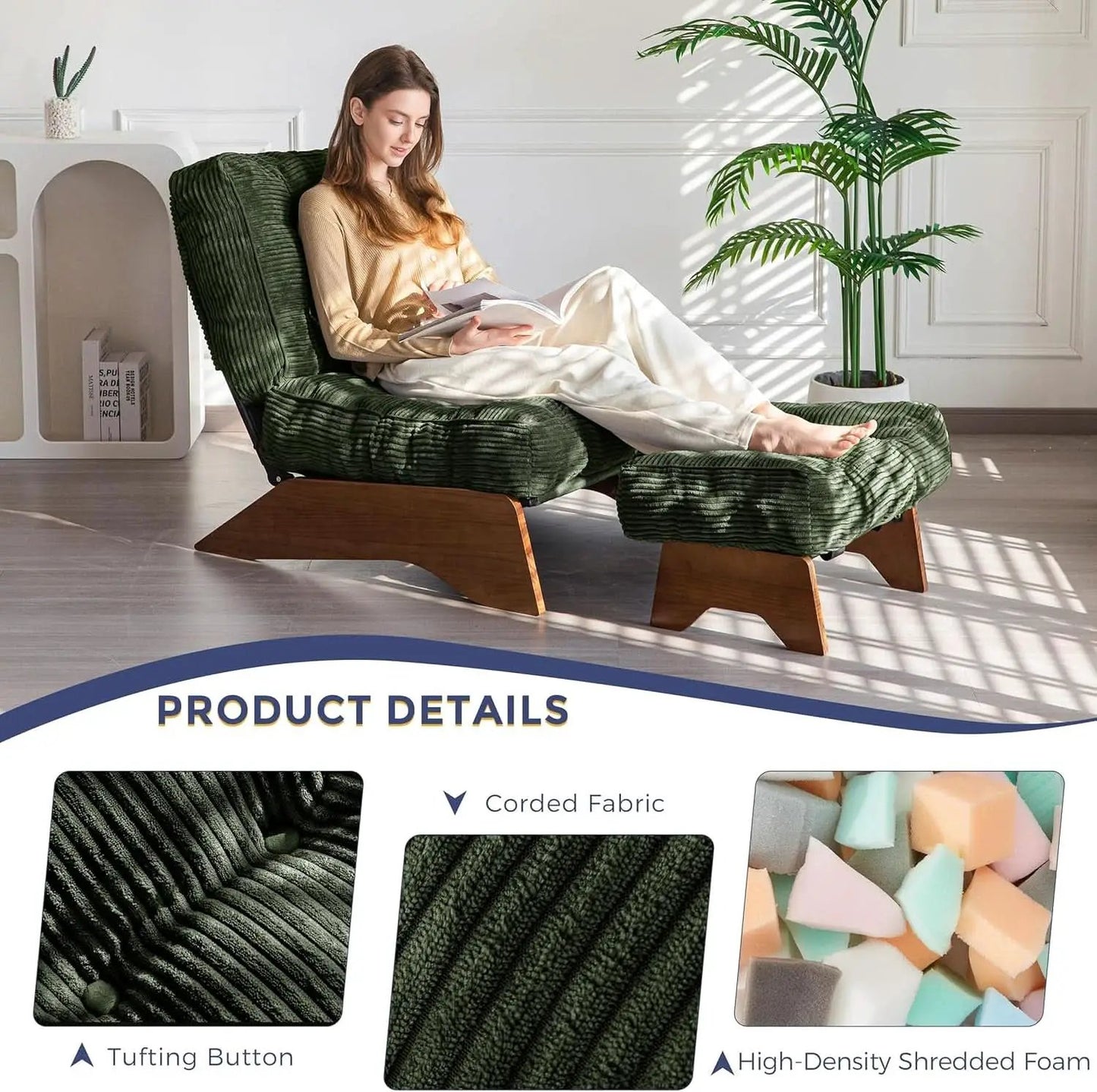 Green Adjustable Backrest Accent Chair With Ottoman from PriceLows™