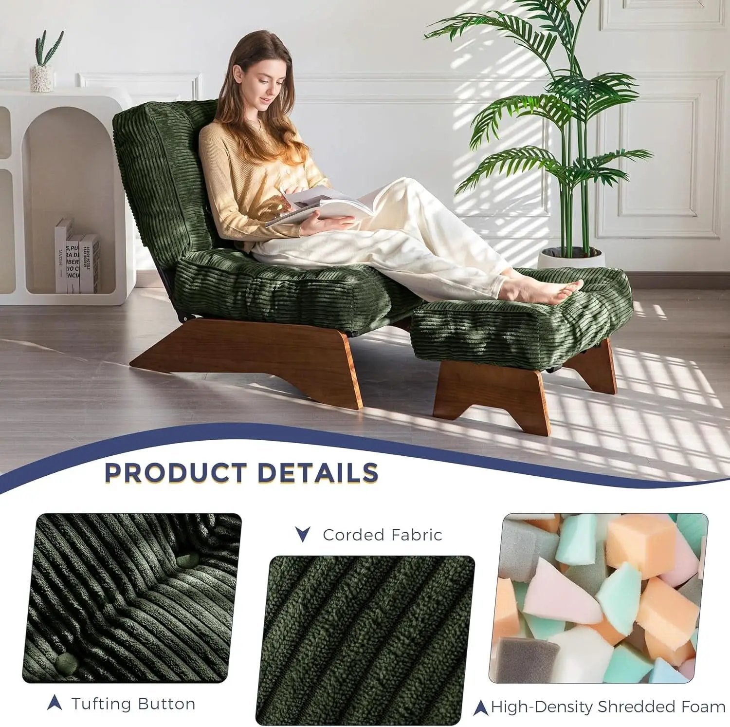 Green Adjustable Backrest Accent Chair With Ottoman from PriceLows™