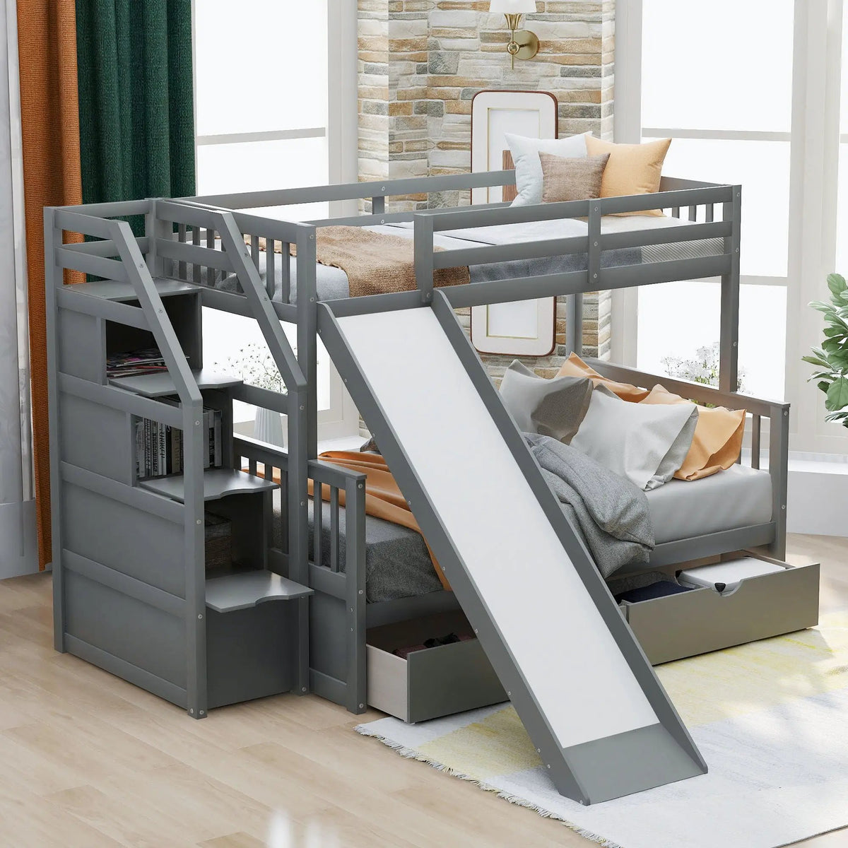 Bunk Bed | Storage Staircase | Slide | Desk With Drawers