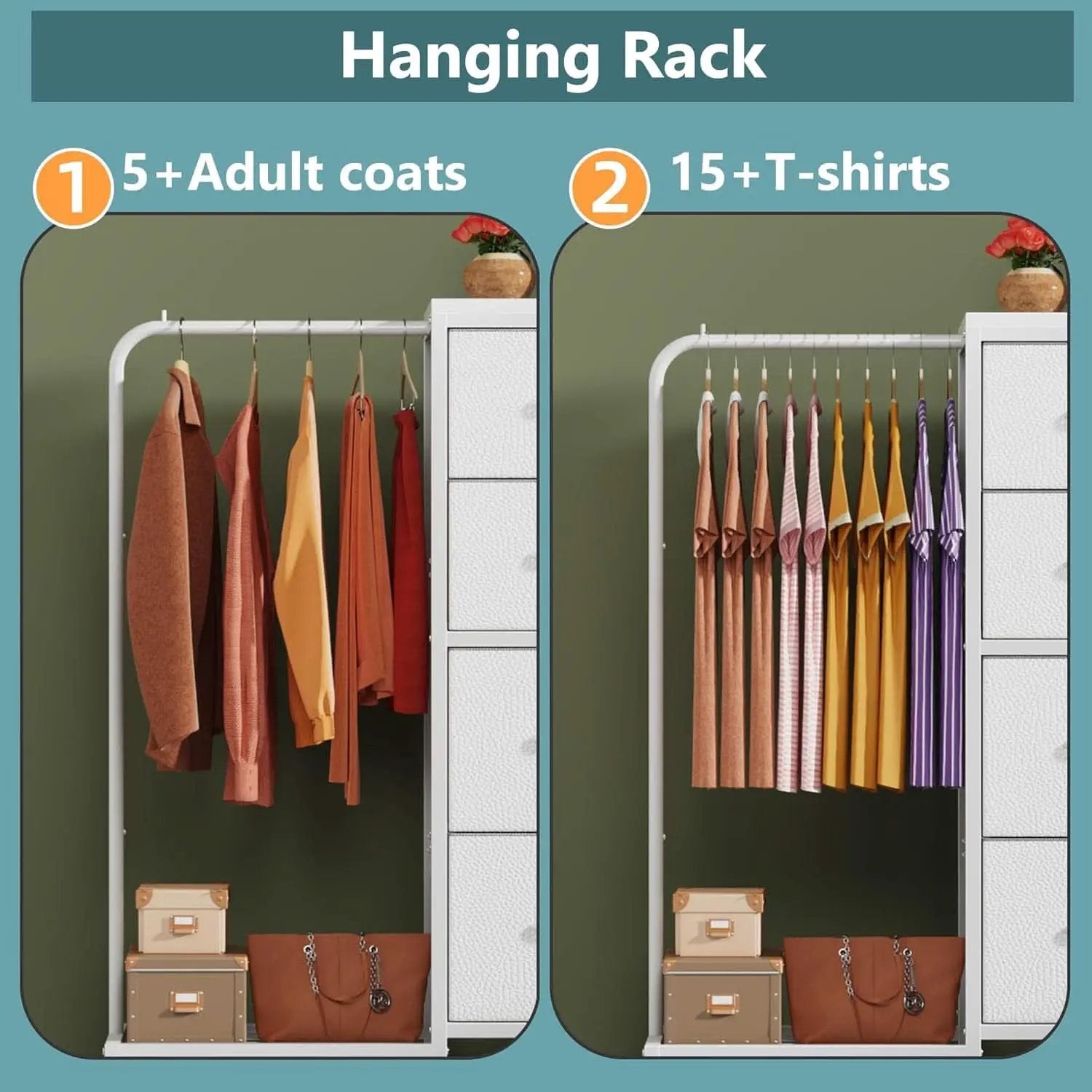 Dresser With Hanging Rack 4 Drawer White 44 Inch Tall from PriceLows™