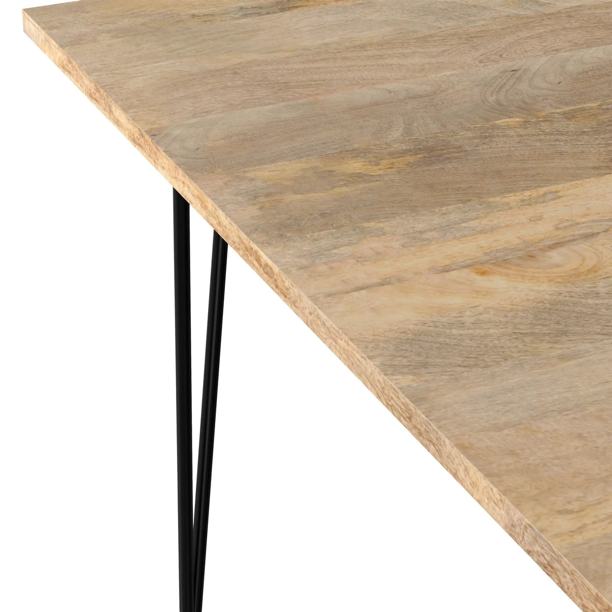 Hunter Dining Table | 66 Inch Width | Solid Mango Wood Top | Hairpin-Style Iron Base