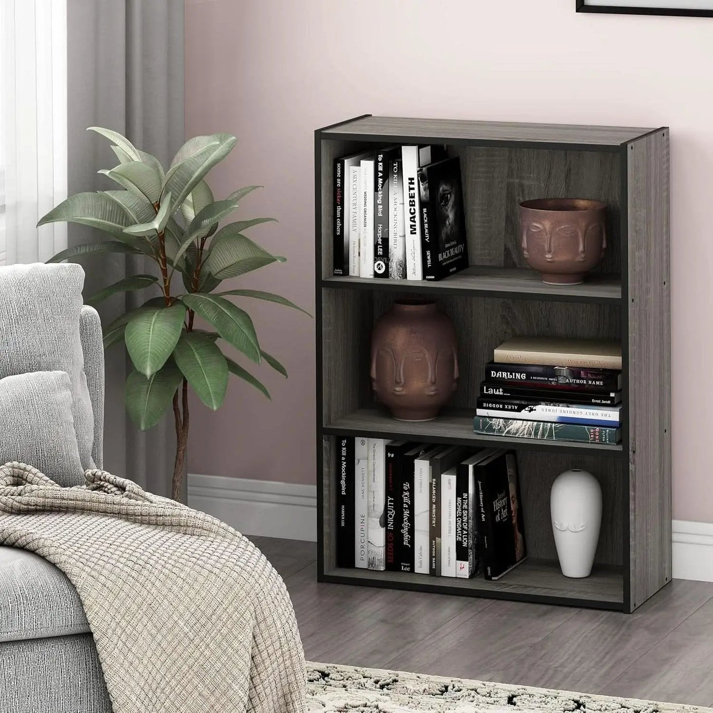 Pasir 3 Tier Open Shelf Bookcase in French Oak Grey from PriceLows™