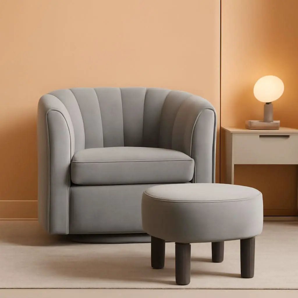 Grey Velvet 360 Swivel Armchair For Small Spaces Modern from PriceLows™