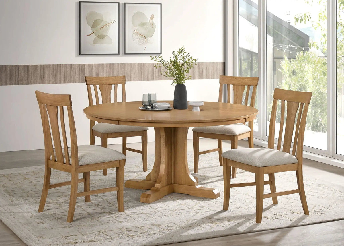 Hartville 5-piece Round Dining Table Set Natural Light | 5-Piece Set | Oak Veneer | Brown