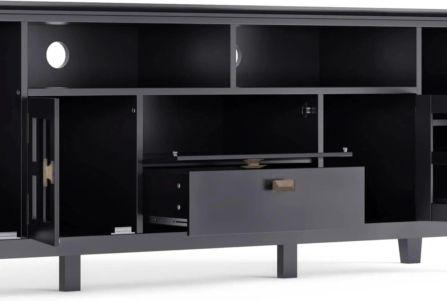 72 Inch Solid Wood TV Stand In Black For 80 Inch TVs from PriceLows™