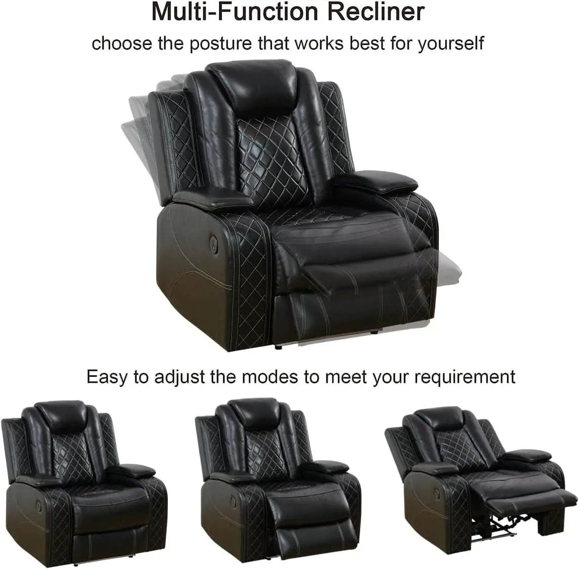 Power Recliner Sofa With LED Lights Black Leather 2 Piece from PriceLows™