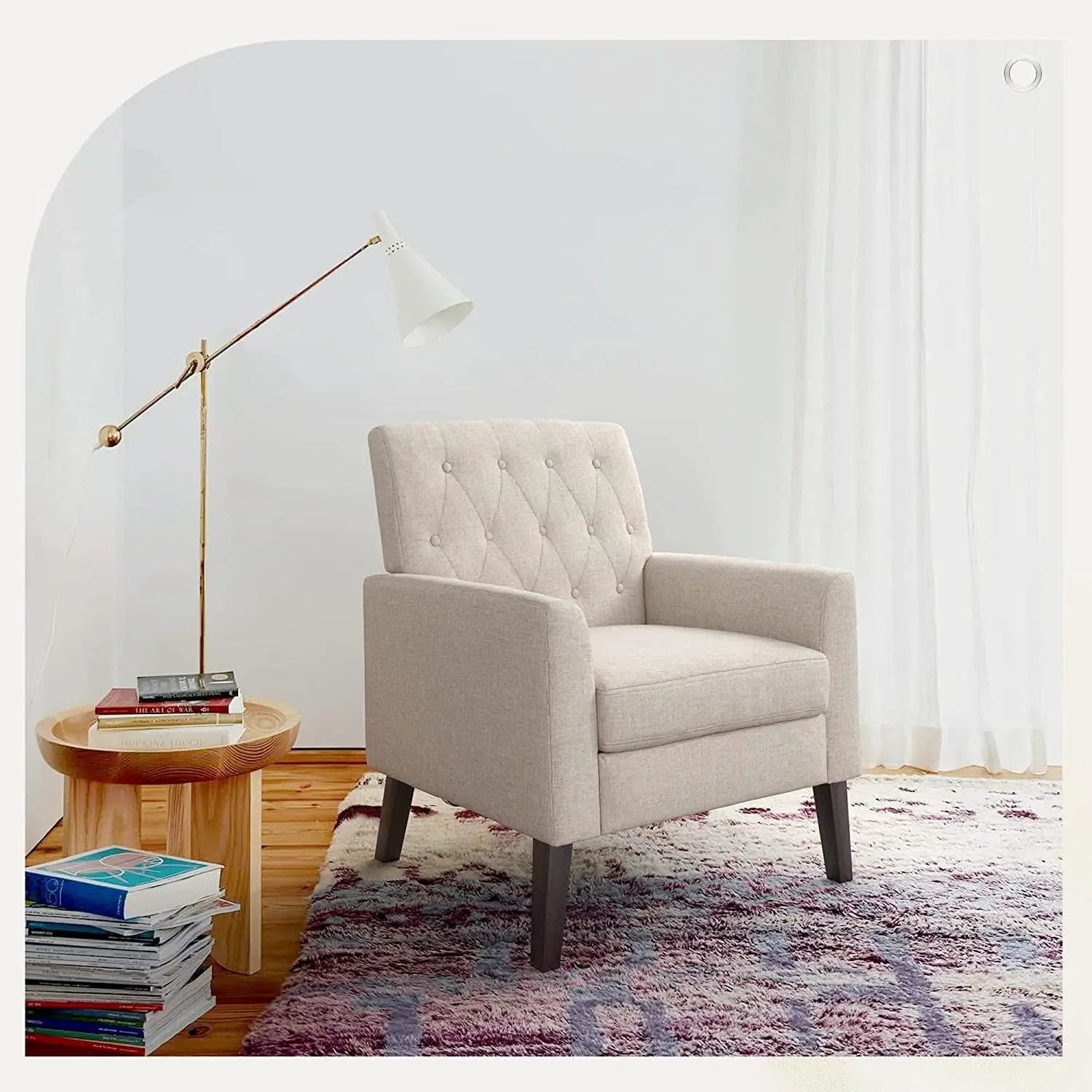 Upholstered Linen Armchairs Set Of Two With Tufted Buttons from PriceLows™