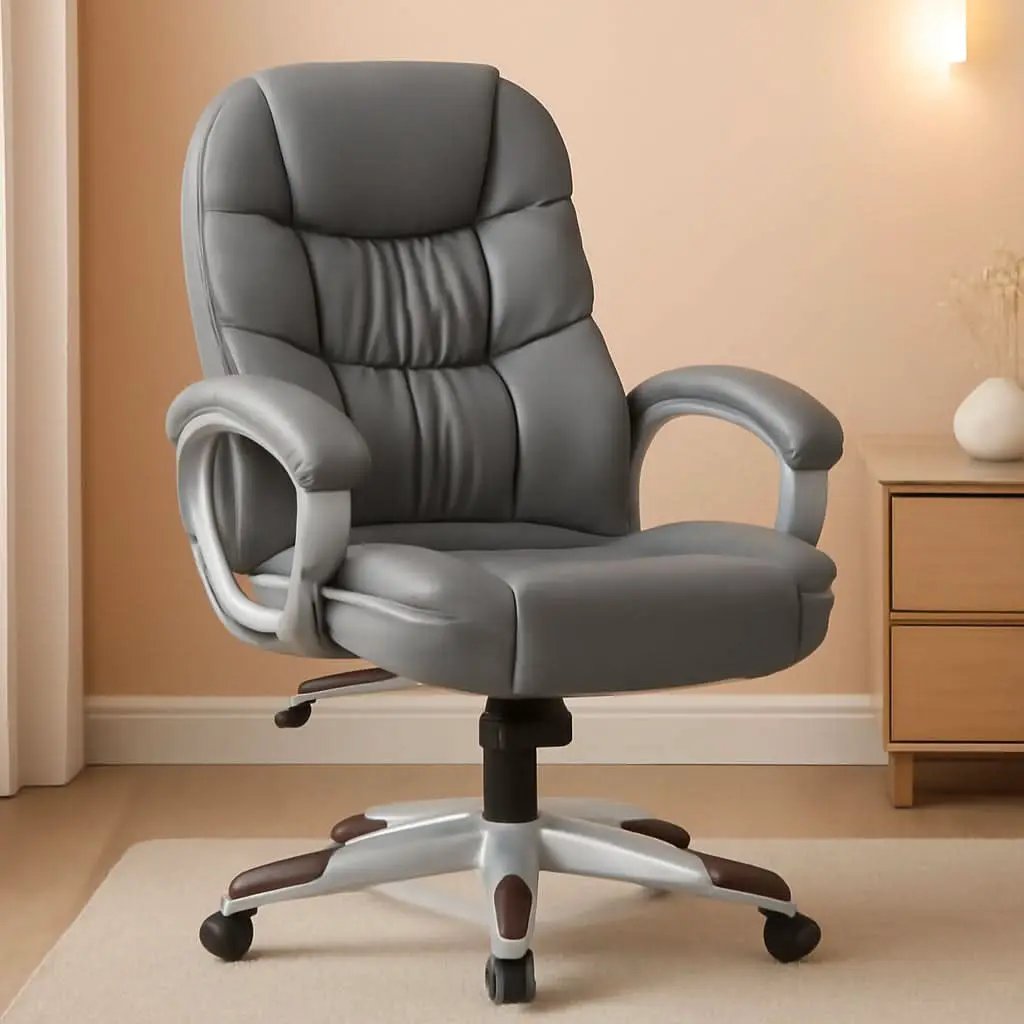 Gray High Back Office Chair Adjustable Height PU Leather from PriceLows™
