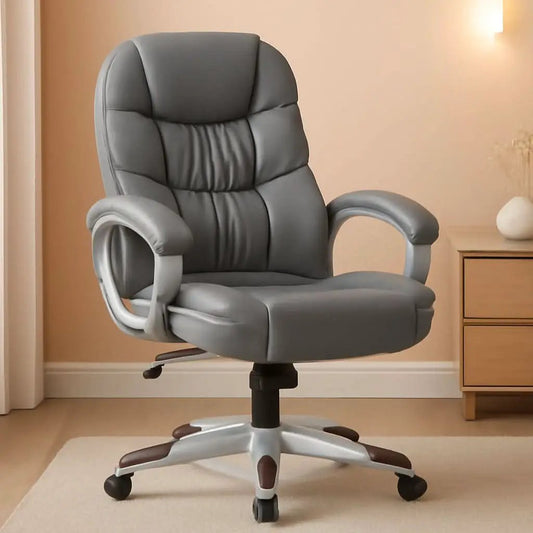 Gray High Back Office Chair Adjustable Height PU Leather from PriceLows™
